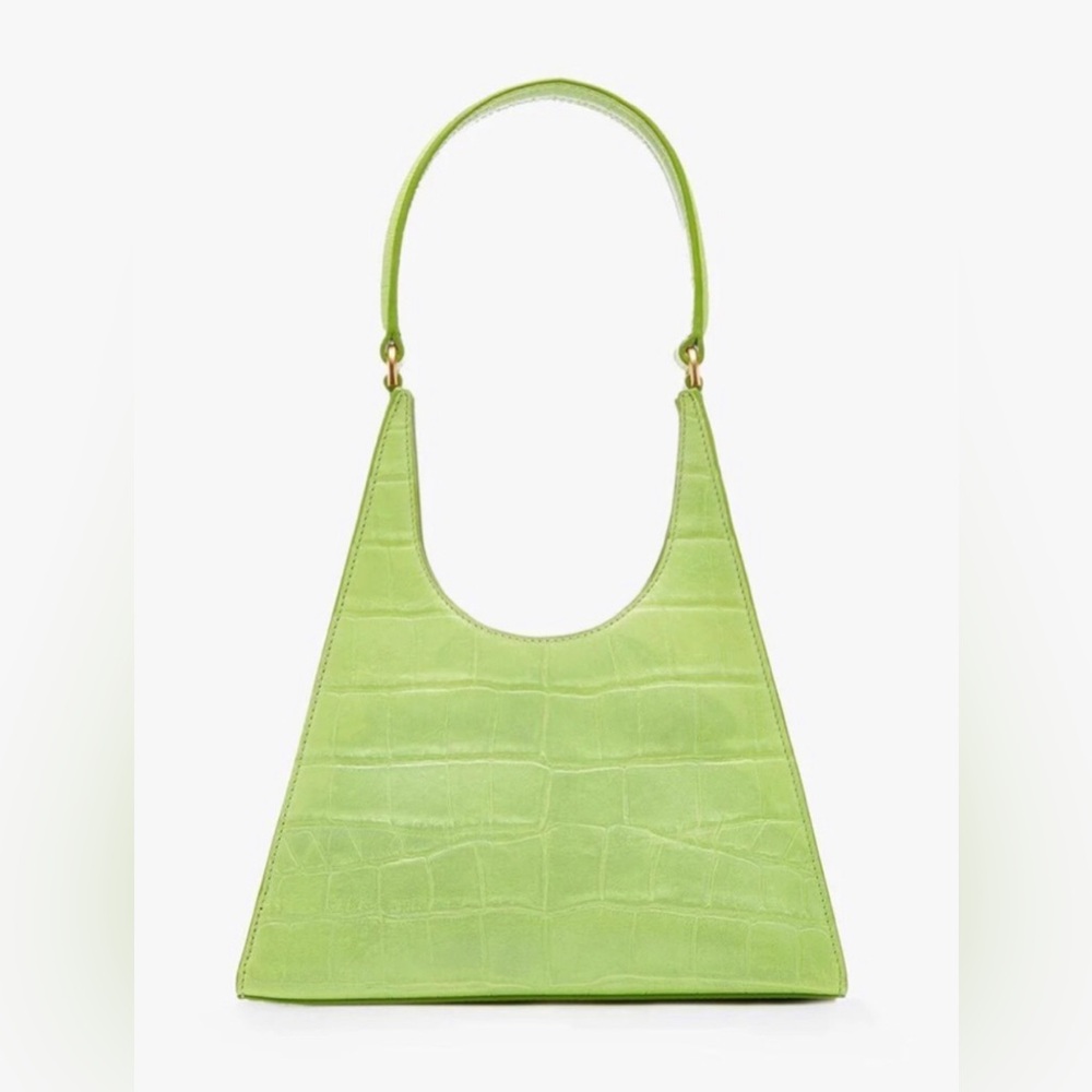 NWT STAUD Rey Croc Embossed Leather Shoulder Bag Pistachio Pastel Light Green